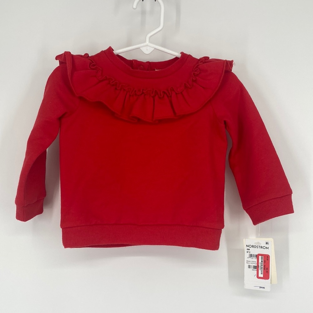 Tucker + Tate Baby Knit Sweaters Ruffle Neck Pullover Snap Button Red Pepper 6M